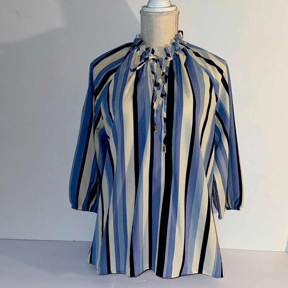 Alex & Parker Blue and White Stripe Top Blouse New Sz Large